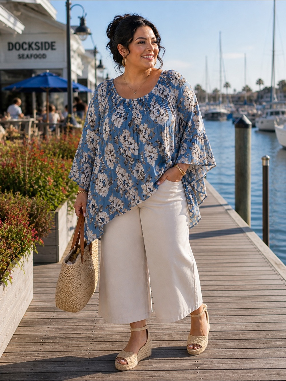 Cato Blue and White Floral Blouse